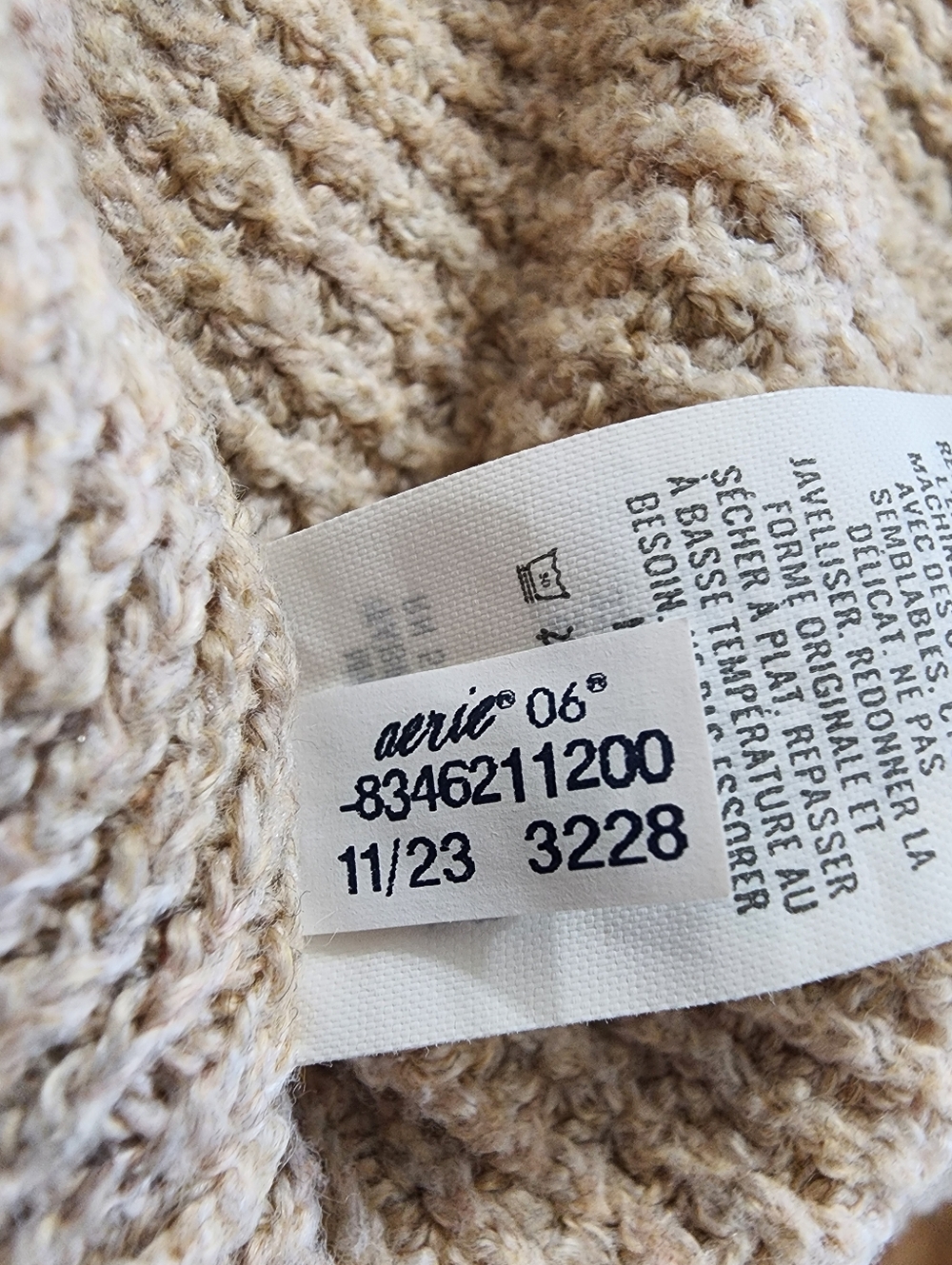 Aerie Waffle Knit Lounge Set M Beige Sweater Wide Leg Pants Cozy FLAW READ DESC - Picture 15 of 16